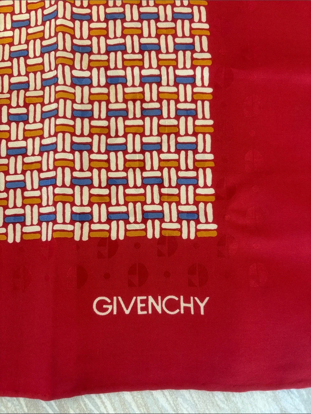 Givenchy Red and White Geometric Silk Square Scarf